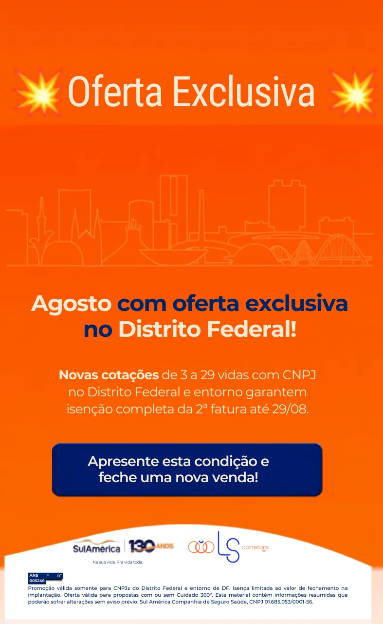 SulAmérica: 2ª Fatura Grátis em Brasília Até 29/08 (Oferta por Tempo Limitado)